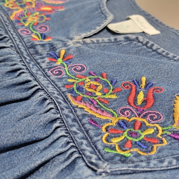Bechamel Vintage Denim Embroidered Dress Size M Knee-length Pockets - Picture 11 of 15